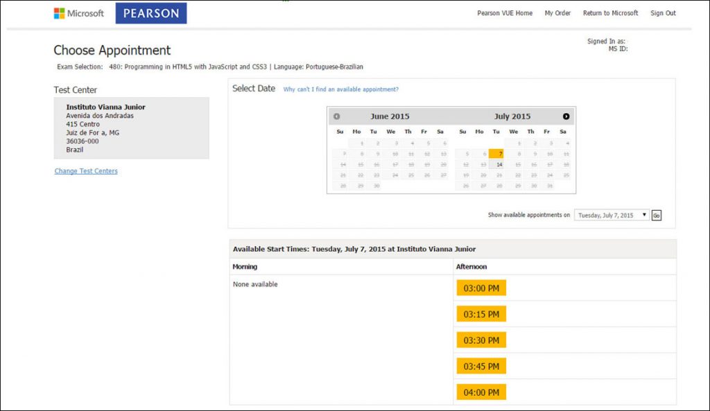 Certificação Microsoft Pearson Vue Vianna Jr passo 11